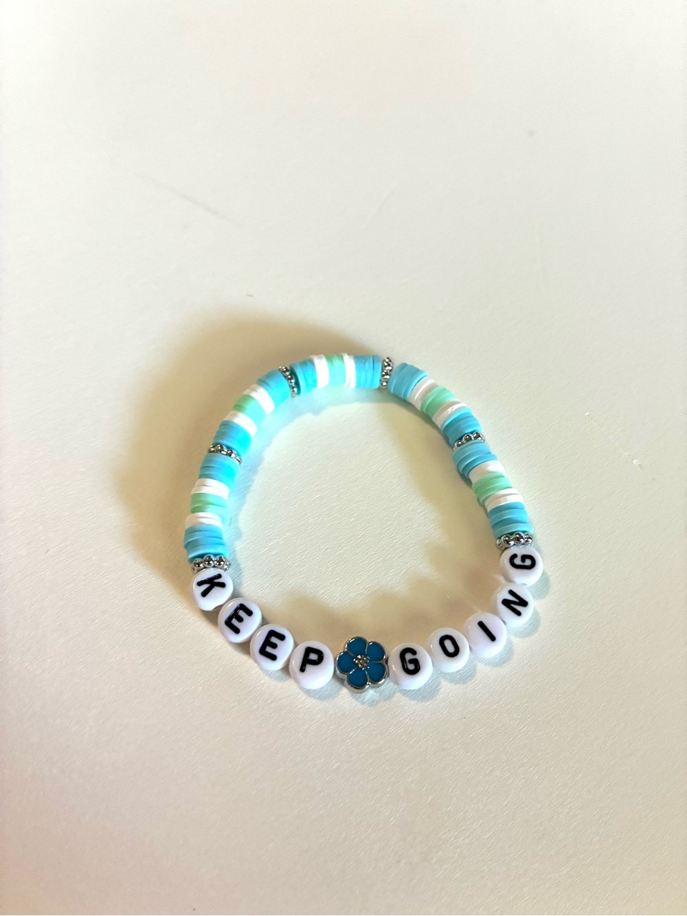 ‘Keep Going' Blue Floral Bead Bracelet